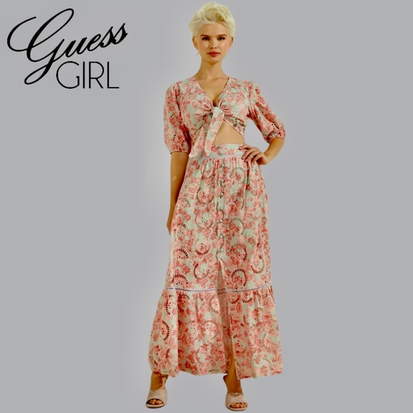 NWT GUESS Silvia Tie-Front Puff Sleeve Embroidered Eyelet Cotton Crop Top/XL - Picture 6 of 16